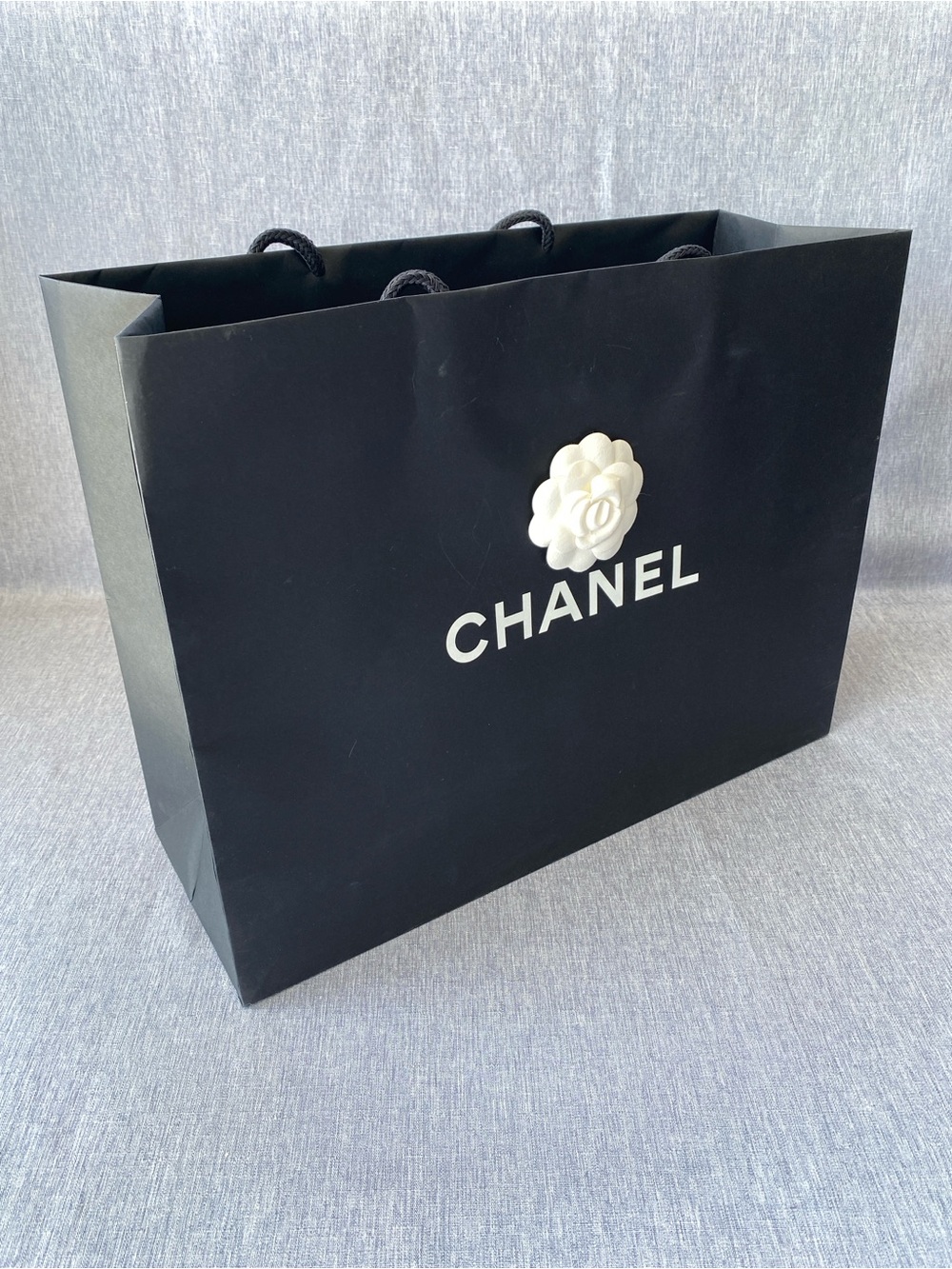 Authentic CHANEL | Large Shopping Bag with White Camellia Flower Gift Decoration